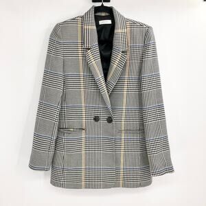 ANINE BING Madeleine Black White Yellow Houndstooth Double Breasted Blazer